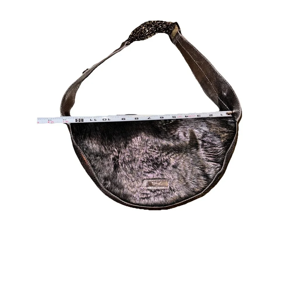 Sharif  Hobo Purse Fur Snakeskin Print Chain Strap Mob Wife  Silver  13 X 7